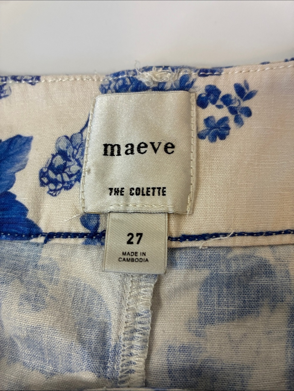 Maeve Colette Linen Pants Blue Floral Toile Wide Leg High Rise Anthropologie 27 - Picture 8 of 9
